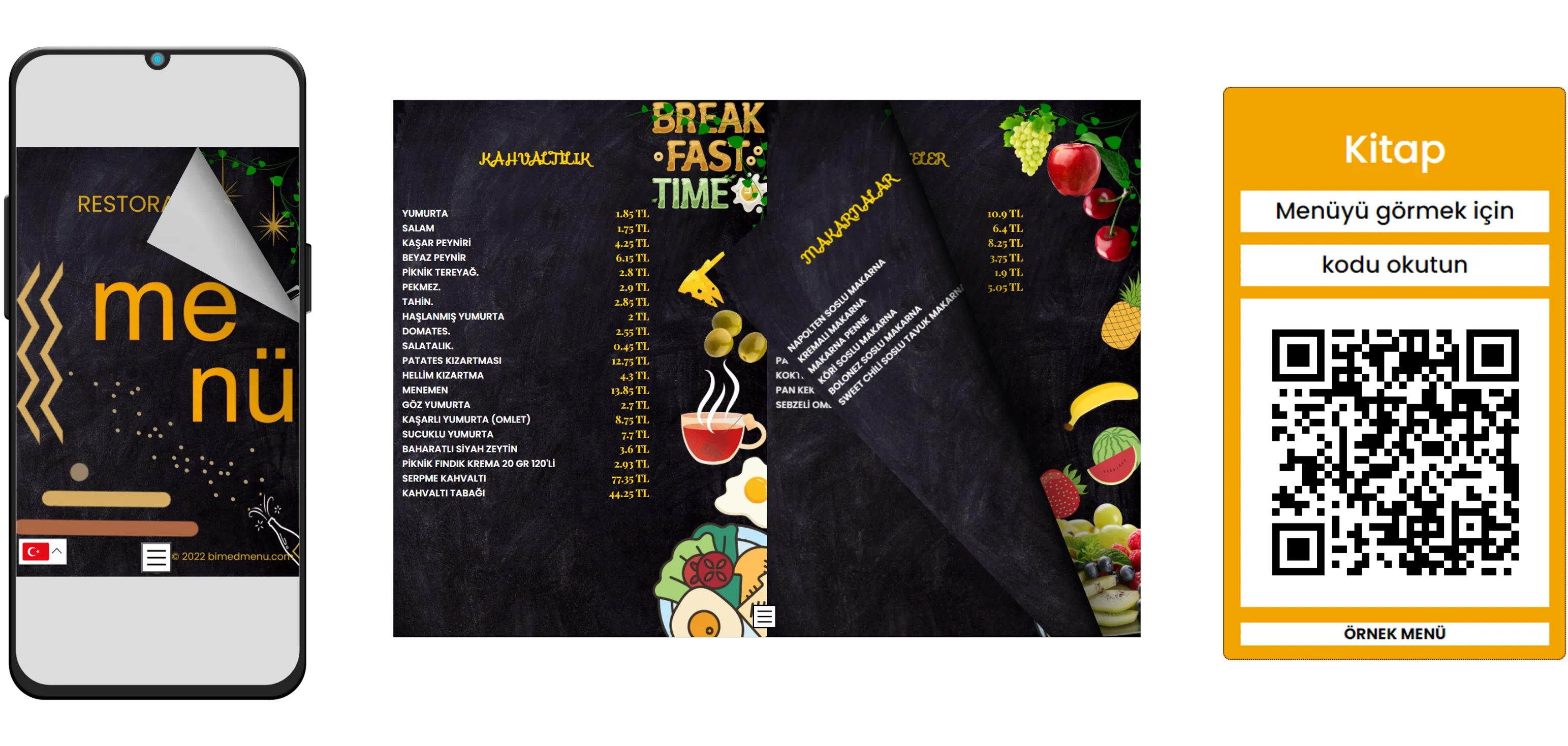 Kitapçık menü önizleme ve örnek menü QR kodu