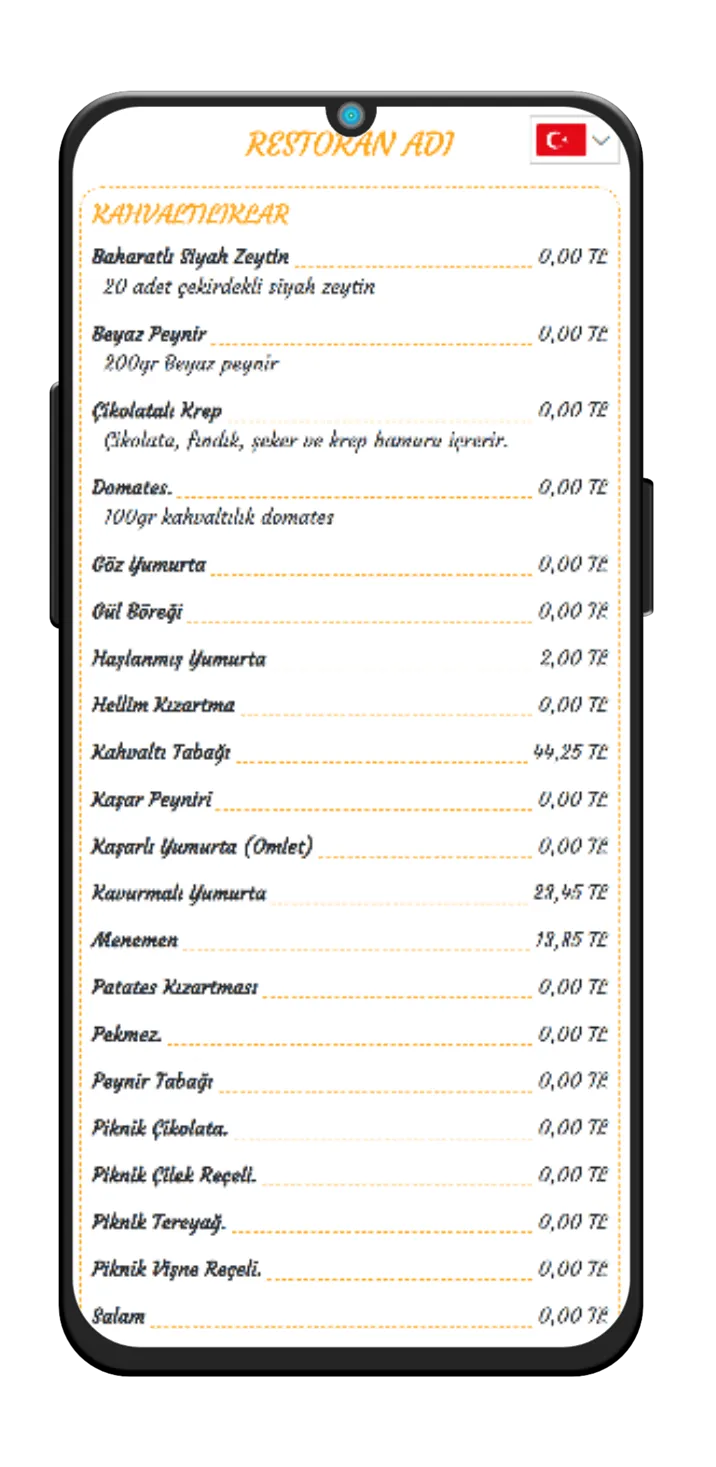 Fotoğrafsız menü mobil önizleme